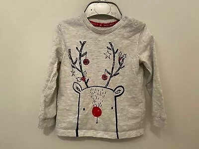 Girls Boys 9-12 Months T-shirt Long Sleeve Festive Christmas Reindeer F&f S/n185 • £3.50