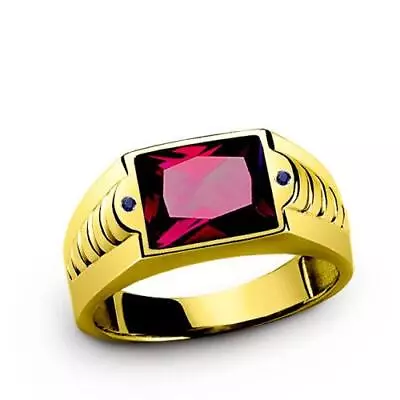 Mens Ring 14K Solid Fine Yellow Gold With Red RUBY And SAPPHIRE Accents Gemstone • $719