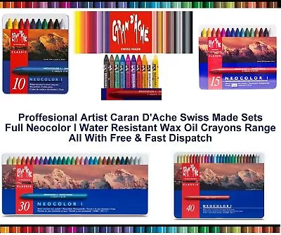 Caran Dache Neocolor I Wax Oil Crayons Pastels Water Resistant Sketch Metal Case • £21.99