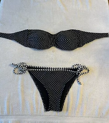 Mossimo Bikini Hipster Size Medium Black Polka Dot Strapless Top & Bottoms • $9.95