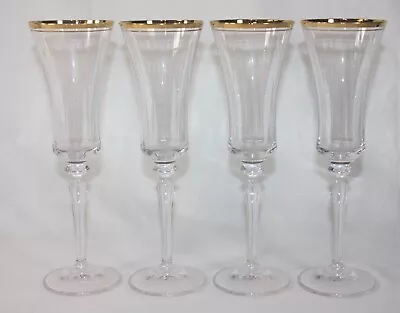 4 Mikasa Jamestown Gold Rim Champagne Flutes 9” Glasses • $49.99