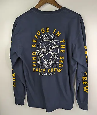 Salty Crew Mahi Mahi Long Sleeve Navy T Shirt Mens Large Find Refuge In The Sea • $15.99