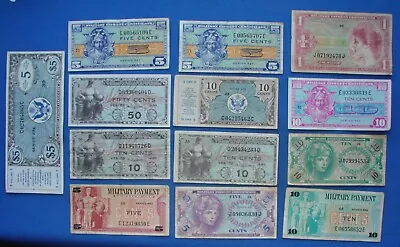 Nice Assorted Lot Of Ww2 Military Payment Certificates - Some Large Denomination • $71.09