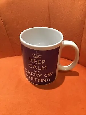 KEEP CALM AND CARRY ON KNITTING  MUG PURPLE - In Excellent Condition • £5.50