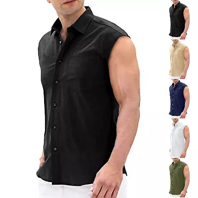 Mens Fashion Casual Cardigan Casual Fashion Sleeveless Button Top • $16.66