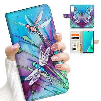 $13.99 • Buy ( For Oppo A57 / A57S ) Wallet Flip Case Cover AJ23424 Blue Dragonfly