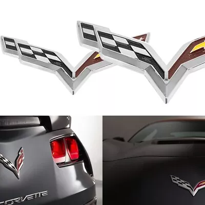For Corvette C7 2014-2019 Gloss Chrome Black Front & Rear Cross Flags Emblem • $15.99
