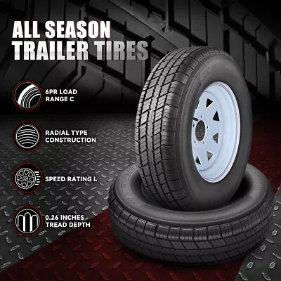 2 Radial Trailer Tire Rim Set ST205/75R14 Load C 5-Lug 8 Spoke Wheel All Season • $205.99