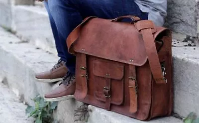 Messenger Men's Crossbody Vintage Laptop Business Handbag Leather Genuine Bag • $55.72