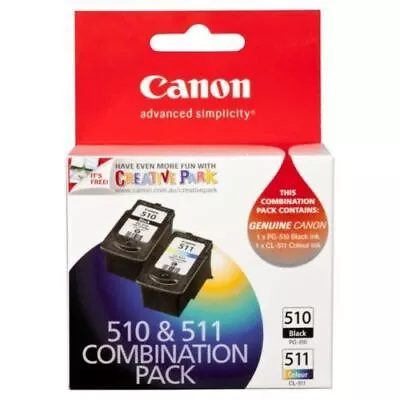 2 Canon Genuine Inks Pack: Pg510 Cl511 510 511 Mp282 Mp480 Mp490 Mp492 • $43.85