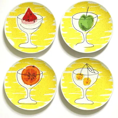 Vtg VERA (Neumann) For Mikasa  Cocktail Time  Plates 7.5  D Fruit Theme SET Of 4 • $99