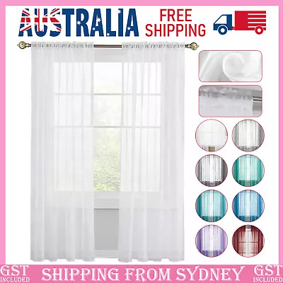 2 Panel Sheer Curtains Rod Pocket Window Sheer Voile Curtain Bedroom 140cmx213cm • $10.19