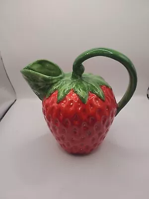 Mr. Mann Hand Painted  Strawberry Shaped Ceramic Pitcher Used Great Condition • $30