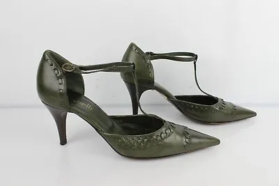 Vintage Minelli Court Shoes Flanged Now Pointed All Leather Green T 37 Vgc  • $61.38