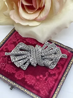 Vintage Marcasite Style Duette Brooch Dress Clips Silver Tone • $68