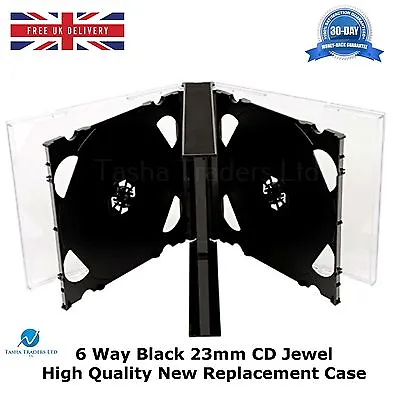 4 X 6 Way Black 23mm CD Case Holds 6 Discs High Quality New Replacement Case • £7.99