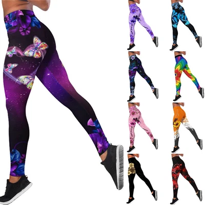 $21.20 • Buy Women High Waist Yoga Pants Fitness Floral Print Leggings Sports Gym Trousers