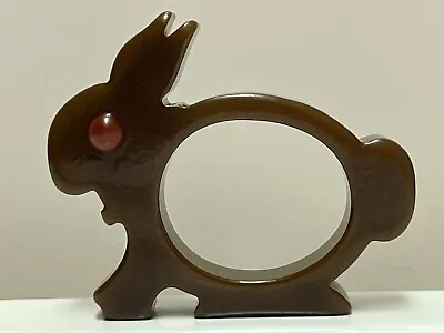 Vintage Bakelite Bunny Rabbit Olive Green With Orange Eyes Napkin Ring • $29