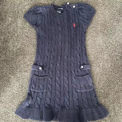 £4.99 • Buy Girls Navy Cable Knit Jumper Dress By Polo Ralph Lauren Age 5-6 Years