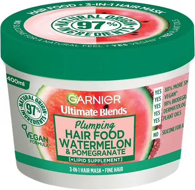 Garnier Ultimate Blends Plumping Hair Food Watermelon 3 In 1 Fine Hair Mask Tre • £6.20