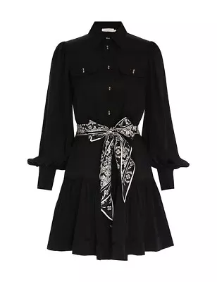 As New Zimmermann Black Shirt Mini Dress With Waist Tie Size 0 • $395