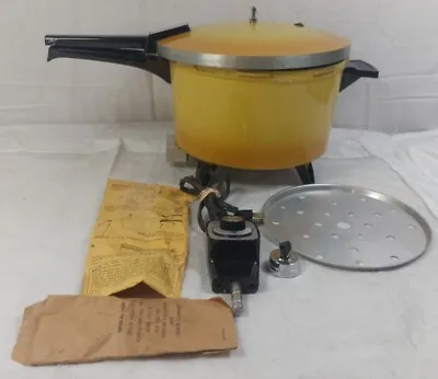 Vtg Presto 6 Qt Electric Pressure Cooker Harvest Gold Trivet Complete • $49.99