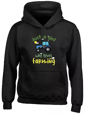 Girl Who Loves Farming Kids Hoodie Farmer Farm Tractor Boys Girls Gift Top • £13.99