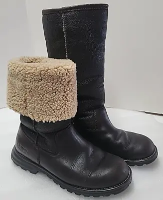 Womens UGG 5490 Brooks Shearling Leather Sheepskin Tall Boots Dark Brown Size 7 • $69.99