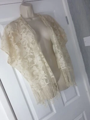£0.99 • Buy Topshop Ivory Floral Lace Fringe Kimono Cover Up S/m Uk 8/10/12/14 Boho Hippy