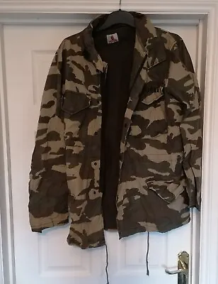 Vintage Ladies Hooch Jacket Army Camo Print Green Size M 12 With Combat Hood • £5