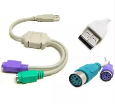 £2.99 • Buy Dual USB To PS2 Mouse And Keyboard Converter Cable Adapter For Computer Desktop