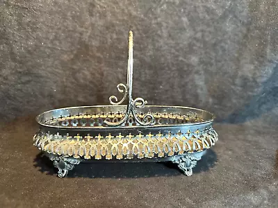 Antique E.G. Webster Quadruple Silver Plate Reticulated Oval Handled Basket 0423 • $33.99