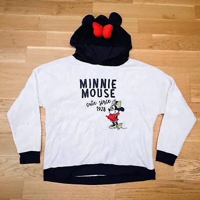 Disney Fleece Hoodie Sweatshirt XL UK 18 20 Minnie Mouse Ears Hood Jumper Y2K • £10.49