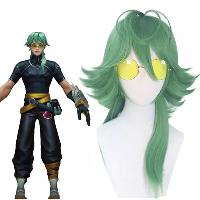 LOL Heartsteel Ezreal Green Cosplay Wig Long Straight Synthetic Hair + Glasses • $24.29