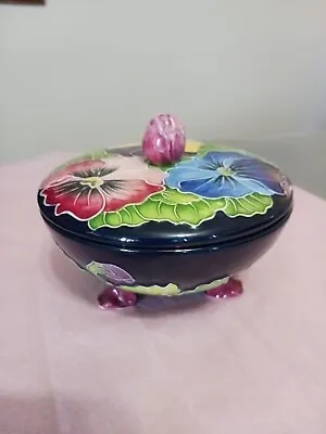 J McCall Blue Sky Icing On The Cake Footed Covered Floral Trinket Candy Dish  • $25