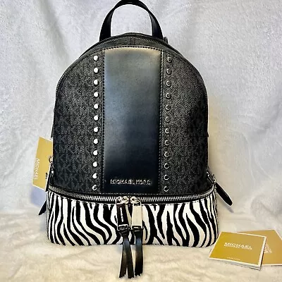 Michael Kors Rhea Zip Black Multi Md Bag Pack Zebra Print Calf Hair • $255