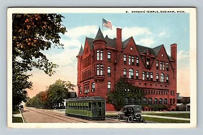 Saginaw MI Masonic Temple Trolley Car Michigan C1921 Vintage Postcard • $7.99