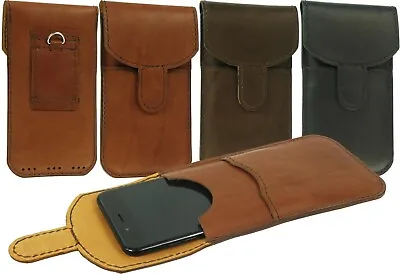 Vertical Genuine Leather Waist Pouch Hand Sewn Of Cowhide Case Cover For Phones • £31.08