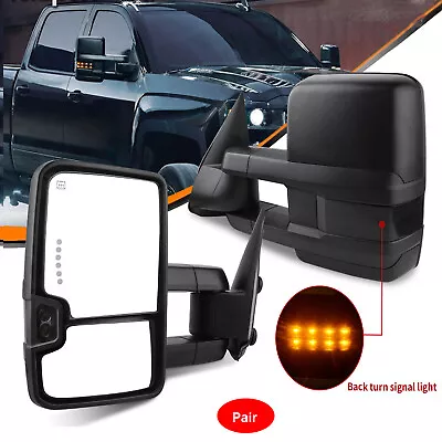 Tow Mirrors Power Heated W/Turn Signal Pair For 99-02 Chevy Silverado GMC Sierra • $131.09