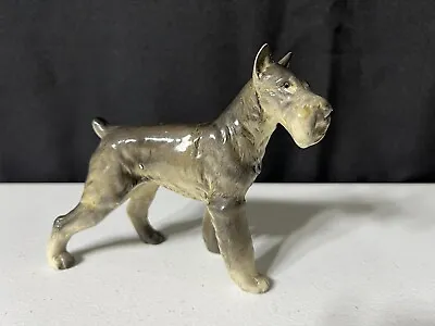 Vintage Standing Schnauzer Dog Japan Figurine Grey White 5  Tall • $10