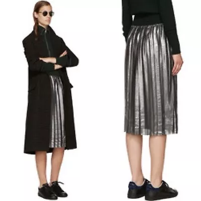 Etoile Isabel Marant Madlen Pleated Metallic Skirt Silver Size Medium • $89.99