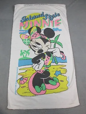 Vintage Disney Minnie Mouse Beach Bath Towel 27x48.5 80's 90's Neon Franco Girls • $19.99