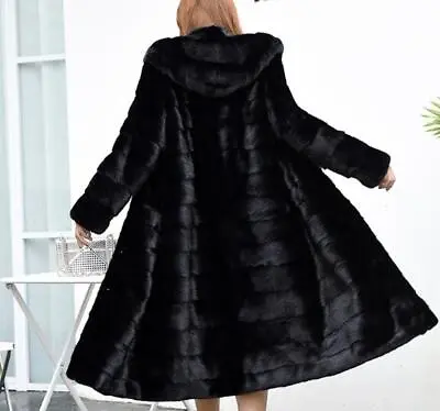 Faux Mink Fur Slim Coat Women's Mid Length Hooded Warm Overcoat Winter Jacket • $80.75