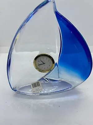 Vintage Hoya Crystal Japan Art Glass Sailboat W/ Bulova Clock -Cobalt Blue/Clear • $25