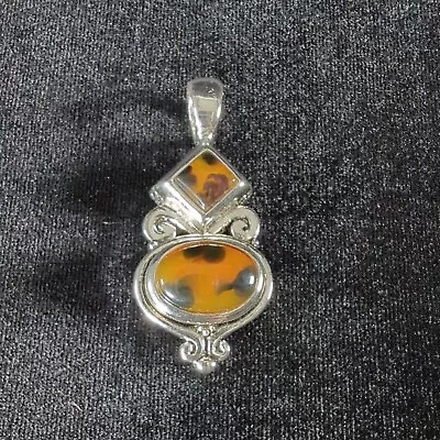 Silvertone Pendant Tigers Eye Glass Crystals • $10.81