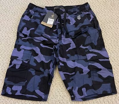 NWT Men’s Rocawear Navy Blue Camo Elastic Waist Cargo Pocket Shorts ALL SIZES • $14.99