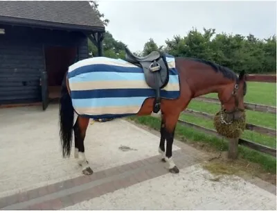 Cwell Equine Blue Cream Stripe Fleece Horse/Pony Riding Winter Rug/Blanket 4'3  • £11.99