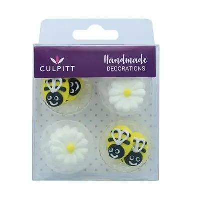 Edible Cake Toppers Bee & Daisy Sugar Decorations 12 Pack Nature • $13.96