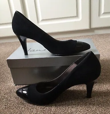 JANE SHILTON Black Suede & Patent Leather Shoes - Size 6 - In Box • £9.99