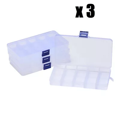 3x Plastic Storage Box Case 15 Compartments Bead Jewellery Craft Container • £3.80